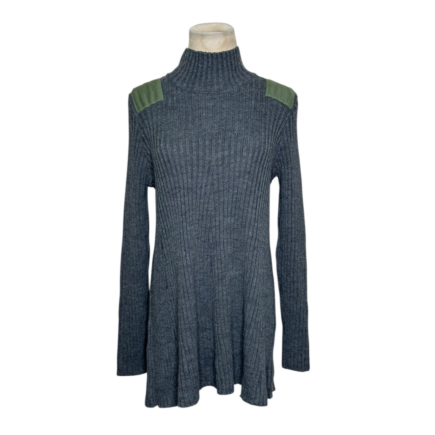 Yuumi Aria Gray Shoulder Patch Ribbed Knit Sweater Size F - Small